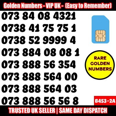 GOLD EASY MOBILE NUMBER MEMORABLE PLATINUM VIP UK PAY AS YOU GO SIM LOT B453-2A