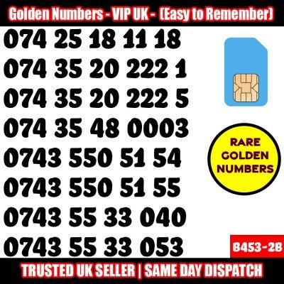 GOLD EASY MOBILE NUMBER MEMORABLE PLATINUM VIP UK PAY AS YOU GO SIM LOT B453-2B