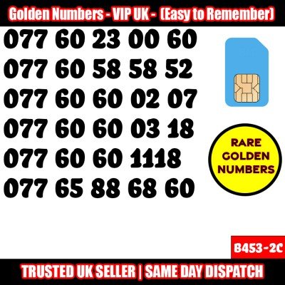 GOLD EASY MOBILE NUMBER MEMORABLE PLATINUM VIP UK PAY AS YOU GO SIM LOT B453-2C