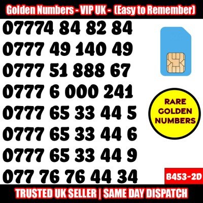 GOLD EASY MOBILE NUMBER MEMORABLE PLATINUM VIP UK PAY AS YOU GO SIM LOT B453-2D