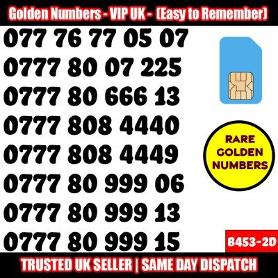 GOLD EASY MOBILE NUMBER MEMORABLE PLATINUM VIP UK PAY AS YOU GO SIM LOT B453-2D