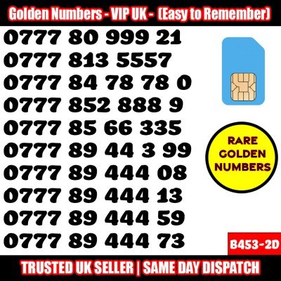 GOLD EASY MOBILE NUMBER MEMORABLE PLATINUM VIP UK PAY AS YOU GO SIM LOT B453-2D