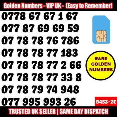 GOLD EASY MOBILE NUMBER MEMORABLE PLATINUM VIP UK PAY AS YOU GO SIM LOT B453-2E