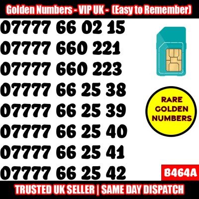 GOLD EASY MOBILE NUMBER MEMORABLE PLATINUM VIP UK PAY AS YOU GO SIM LOT B464A