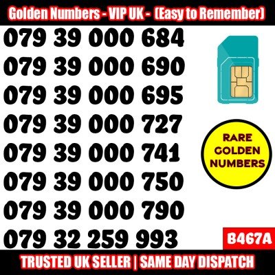 GOLD EASY MOBILE NUMBER MEMORABLE PLATINUM VIP UK PAY AS YOU GO SIM LOT B467A