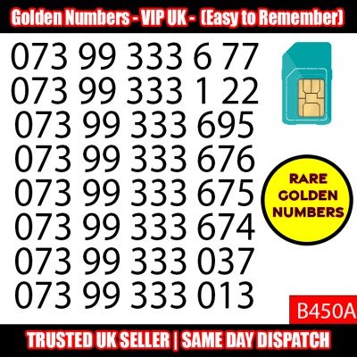 GOLD EASY MOBILE NUMBER MEMORABLE PLATINUM VIP UK PAY AS YOU GO SIM LOT - B450A