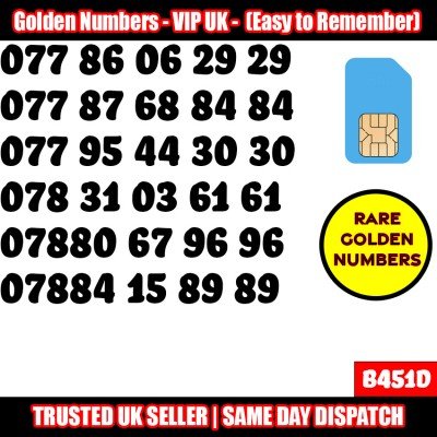 GOLD EASY MOBILE NUMBER MEMORABLE PLATINUM VIP UK PAY AS YOU GO SIM LOT B451D