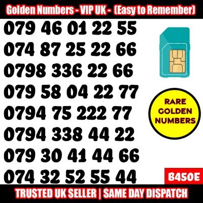 GOLD EASY MOBILE NUMBER MEMORABLE PLATINUM VIP UK PAY AS YOU GO SIM LOT B450E