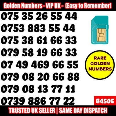 GOLD EASY MOBILE NUMBER MEMORABLE PLATINUM VIP UK PAY AS YOU GO SIM LOT B450E