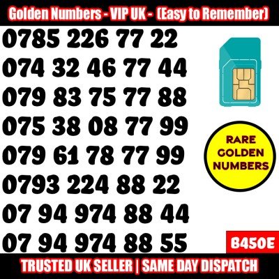 GOLD EASY MOBILE NUMBER MEMORABLE PLATINUM VIP UK PAY AS YOU GO SIM LOT B450E