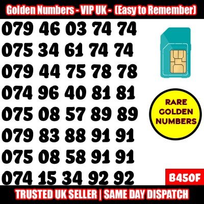 GOLD EASY MOBILE NUMBER MEMORABLE PLATINUM VIP UK PAY AS YOU GO SIM LOT B450F