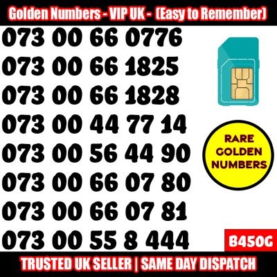 GOLD EASY MOBILE NUMBER MEMORABLE PLATINUM VIP UK PAY AS YOU GO SIM LOT B450G