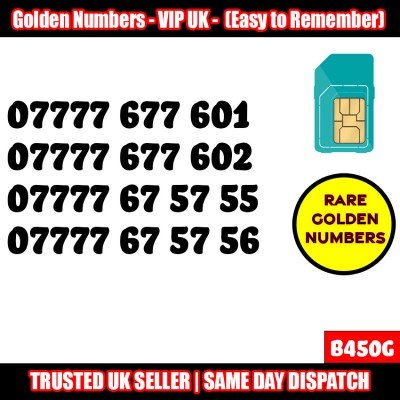 GOLD EASY MOBILE NUMBER MEMORABLE PLATINUM VIP UK PAY AS YOU GO SIM LOT B450G