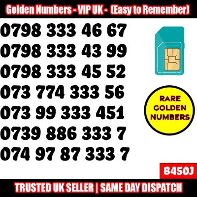 GOLD EASY MOBILE NUMBER MEMORABLE PLATINUM VIP UK PAY AS YOU GO SIM LOT B450J