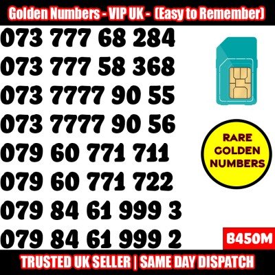 GOLD EASY MOBILE NUMBER MEMORABLE PLATINUM VIP UK PAY AS YOU GO SIM LOT B450M