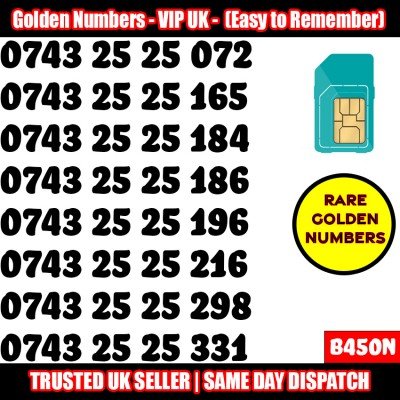 GOLD EASY MOBILE NUMBER MEMORABLE PLATINUM VIP UK PAY AS YOU GO SIM LOT B450N