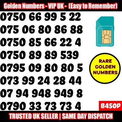 GOLD EASY MOBILE NUMBER MEMORABLE PLATINUM VIP UK PAY AS YOU GO SIM LOT B450P