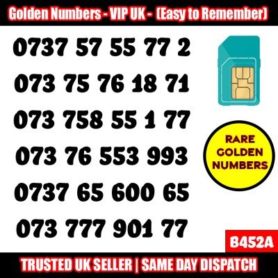 GOLD EASY MOBILE NUMBER MEMORABLE PLATINUM VIP UK PAY AS YOU GO SIM LOT - B452A