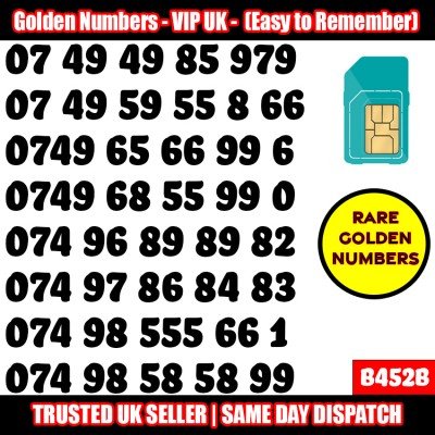 GOLD EASY MOBILE NUMBER MEMORABLE PLATINUM VIP UK PAY AS YOU GO SIM LOT B452B