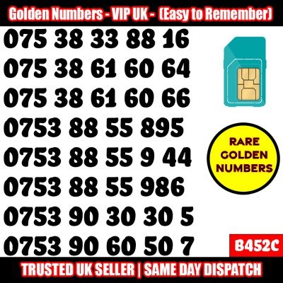 GOLD EASY MOBILE NUMBER MEMORABLE PLATINUM VIP UK PAY AS YOU GO SIM LOT B452C