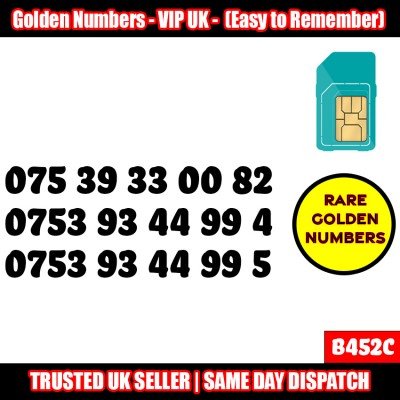 GOLD EASY MOBILE NUMBER MEMORABLE PLATINUM VIP UK PAY AS YOU GO SIM LOT B452C