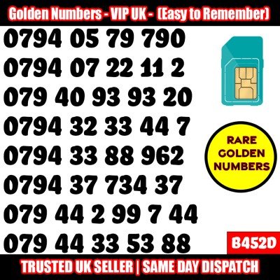 GOLD EASY MOBILE NUMBER MEMORABLE PLATINUM VIP UK PAY AS YOU GO SIM LOT B452D