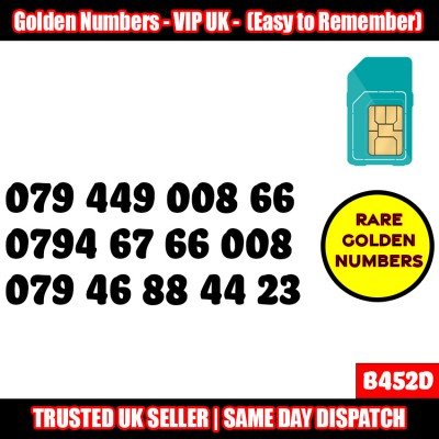 GOLD EASY MOBILE NUMBER MEMORABLE PLATINUM VIP UK PAY AS YOU GO SIM LOT B452D