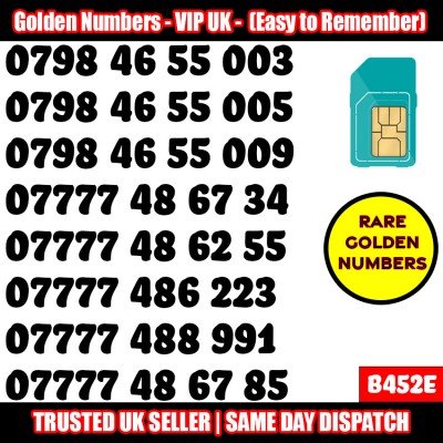 GOLD EASY MOBILE NUMBER MEMORABLE PLATINUM VIP UK PAY AS YOU GO SIM LOT B452E