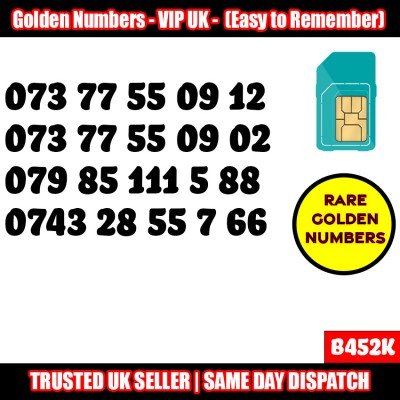 GOLD EASY MOBILE NUMBER MEMORABLE PLATINUM VIP UK PAY AS YOU GO SIM LOT B452K