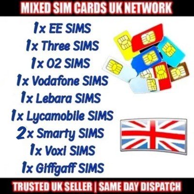 10 x Mixed UK Network Pay As You Go Sim Cards