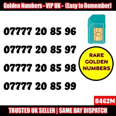 GOLD EASY MOBILE NUMBER MEMORABLE PLATINUM VIP UK PAY AS YOU GO SIM LOT - B462M