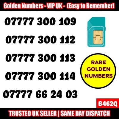 GOLD EASY MOBILE NUMBER MEMORABLE PLATINUM VIP UK PAY AS YOU GO SIM LOT - B462Q