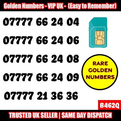 GOLD EASY MOBILE NUMBER MEMORABLE PLATINUM VIP UK PAY AS YOU GO SIM LOT - B462Q