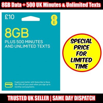 £10 EE Preloaded Bundle UK Network Pay As You Go SIM Card  - NO CONTRACT