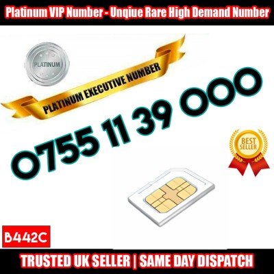 PLATINUM Number - 0755 11 39 000 - VIP RARE Executive UK SIM Card - B442C