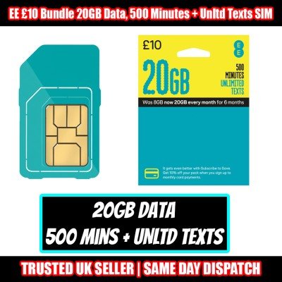 £10 EE Preloaded Bundle UK Network Pay As You Go SIM Card  - NO CONTRACT