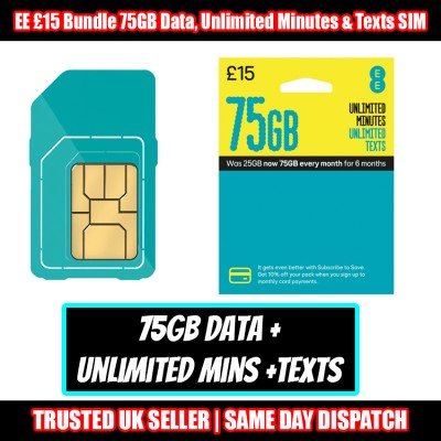 EE £15 Bundle 75GB Data, Unlimited Minutes and Texts Pay As You Go SIM Card