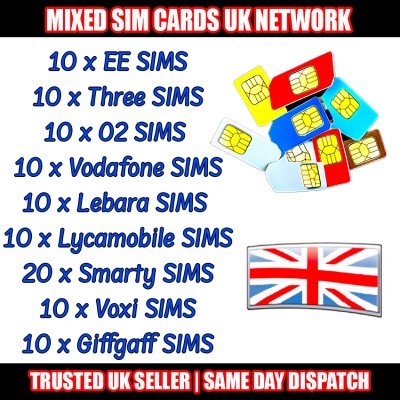 100 x Mixed UK Network Pay As You Go Sim Cards