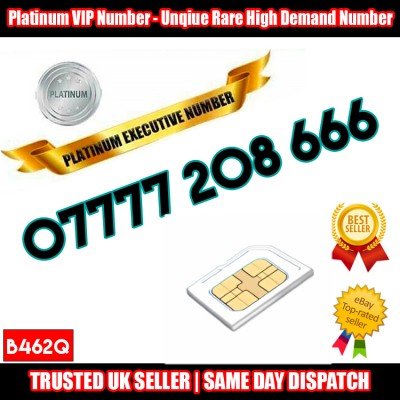 PLATINUM Number - 07777 208 666 - VIP RARE Executive UK SIM Card - B462Q