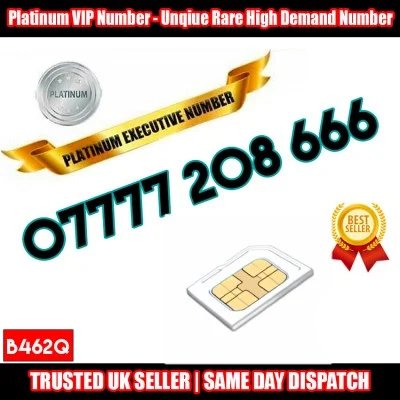 PLATINUM Number - 07777 208 666 - VIP RARE Executive UK SIM Card - B462Q