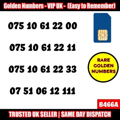 GOLD EASY MOBILE NUMBER MEMORABLE PLATINUM VIP UK PAY AS YOU GO SIM LOT - B466A