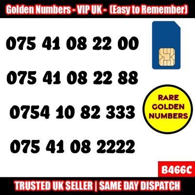 GOLD EASY MOBILE NUMBER MEMORABLE PLATINUM VIP UK PAY AS YOU GO SIM LOT - B466C