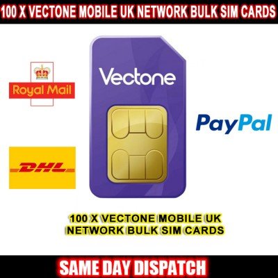 100 x Vectone Mobile UK Network Pay As You Go Bulk Sim Cards