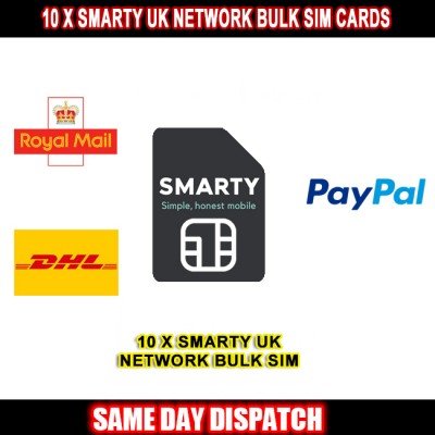 10 x Smarty UK Network Bulk Sim Cards