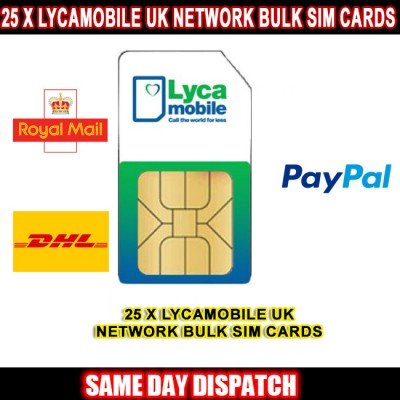 25 x Lycamobile UK Network Bulk Sim Cards