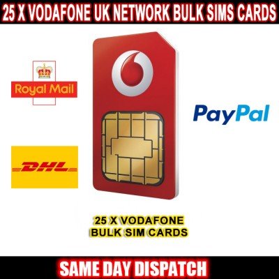 25 x Vodafone UK Network Bulk Sim Cards
