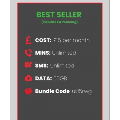 RWG Mobile UK SIM card Pay As You Go - EU ROAMING ACTIVATED UNCAPPED DATA