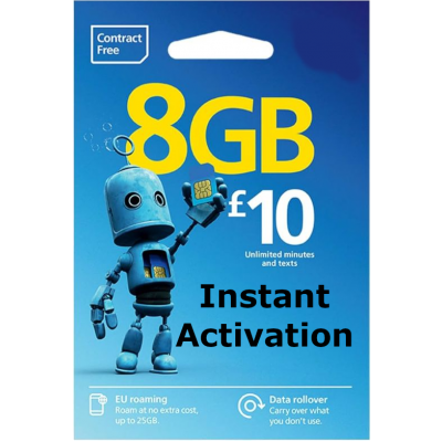 O2 UK PAYG SIM Card £10 Bundle - 8GB + Unlimited Mins & Texts - Instant Activation