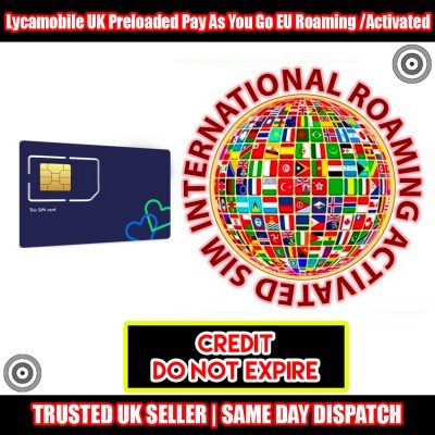 Lycamobile UK Preloaded Pay As You Go EU Roaming /Activated Travel Sim Card