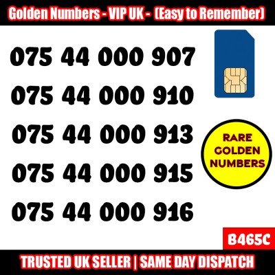 GOLD EASY MOBILE NUMBER MEMORABLE PLATINUM VIP UK PAY AS YOU GO SIM LOT - B465C